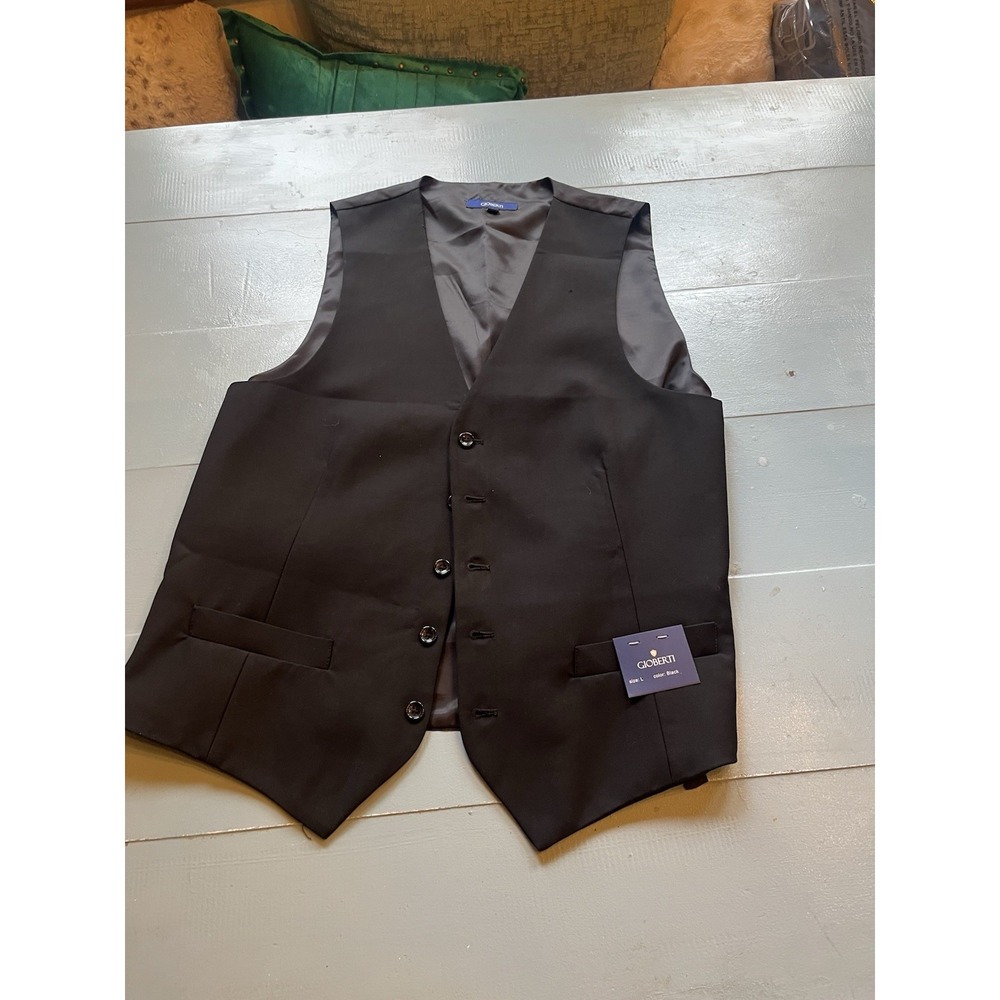 Gioberti Black Formal Tailored Suit Vest Mens Large Satin Back Waistcoat NWT